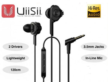 UiiSii In-Ear Stereo Headphones with Mic, Deep Bass Hi-res Dual Driver Earphones - Imported from UK